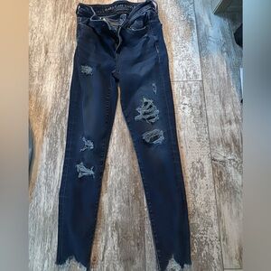 American Eagle Outfitters Blue Skinny Jeans with Distressed Details